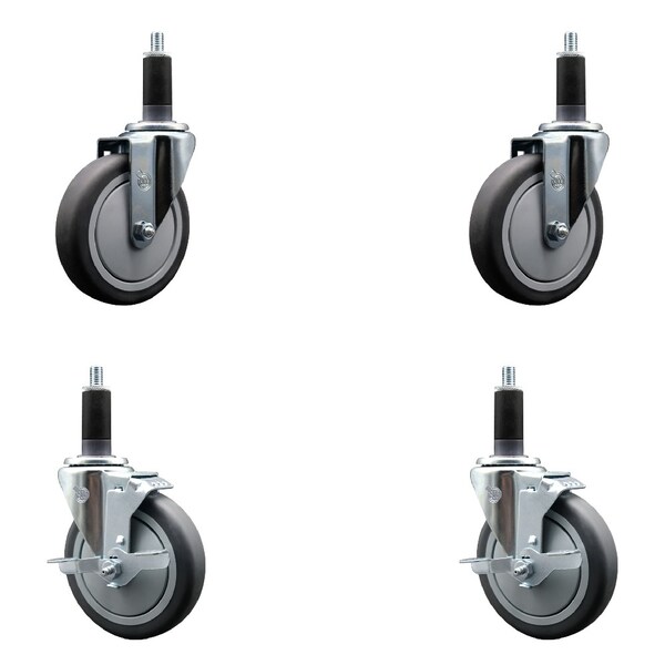 Service Caster 5'' Thermoplastic Rubber Wheel Swivel 1-1/8'' Expanding Stem Caster Set 2 Brakes, 4PK SCC-EX20S514-TPRB-2-TLB-2-118 - main